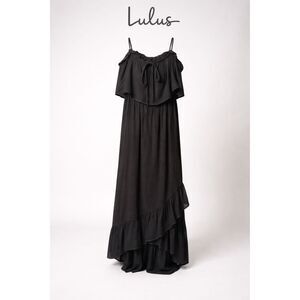 Lulus Black Maxi Dress Gauze Strapless Ruffle Boho Flowy S